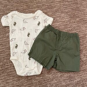 Carter's Dinosaur Print Bodysuit and Olive Shorts Set